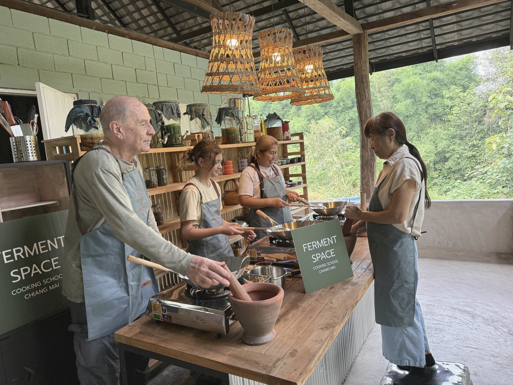 Students cooking together